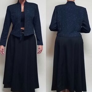 90s Vintage Jessica Howard Navy Blue Metallic Swiss Dot Cropped Blazer Jacket 12